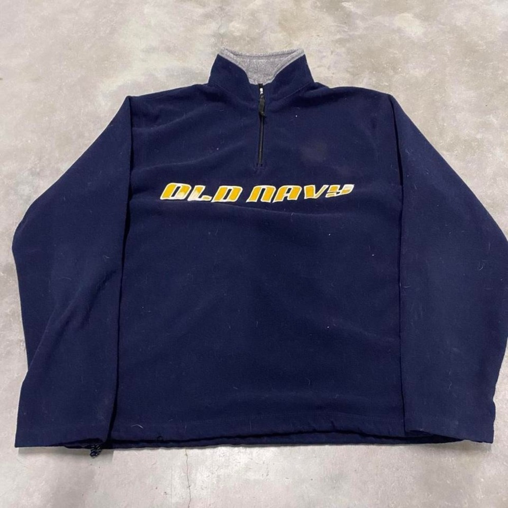 Vintage 90s y2k fleece 1/4 zip spellout navy jacket
